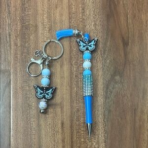 Hand Crafted Blue and Silver Butterfly Pen Set